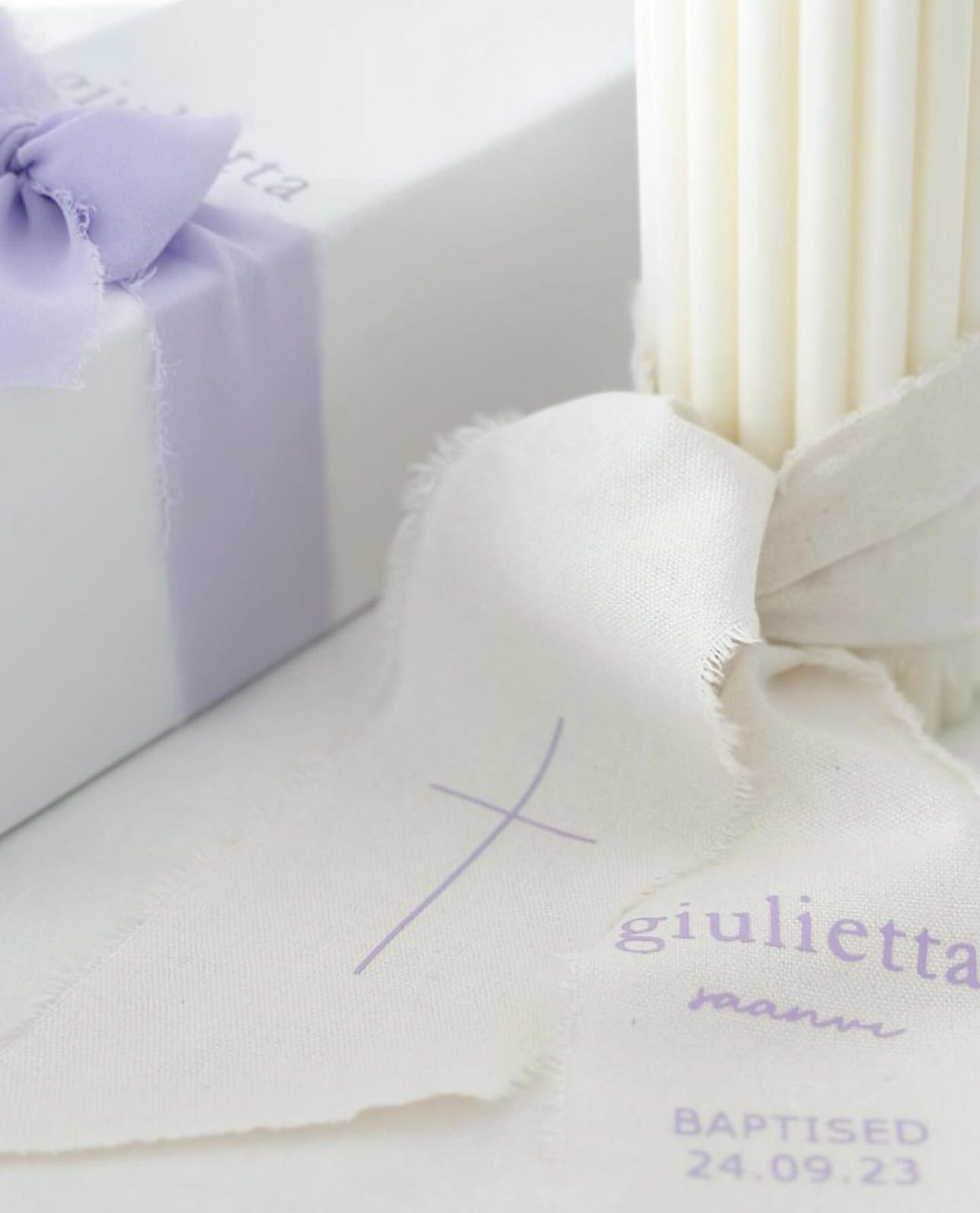 Baptism candle with calico wrap