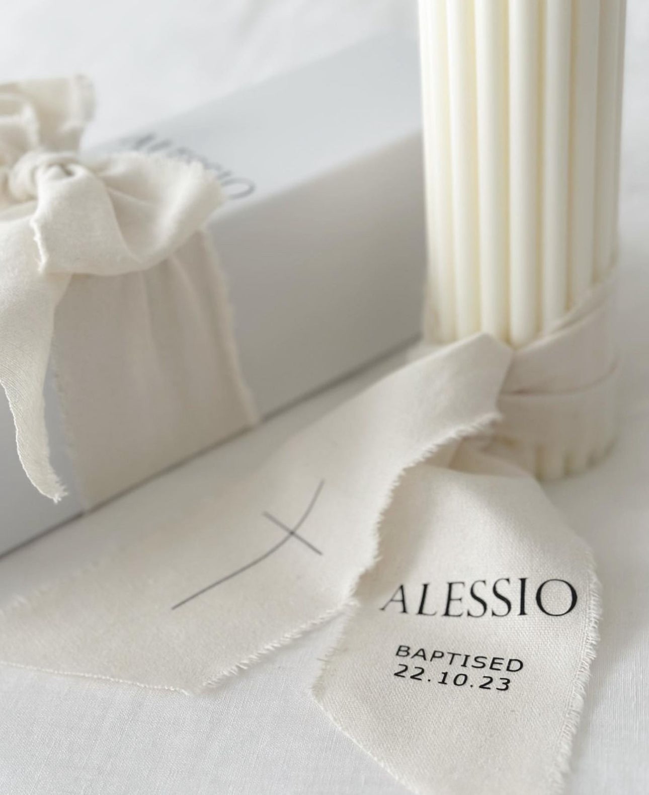 Baptism candle with calico wrap