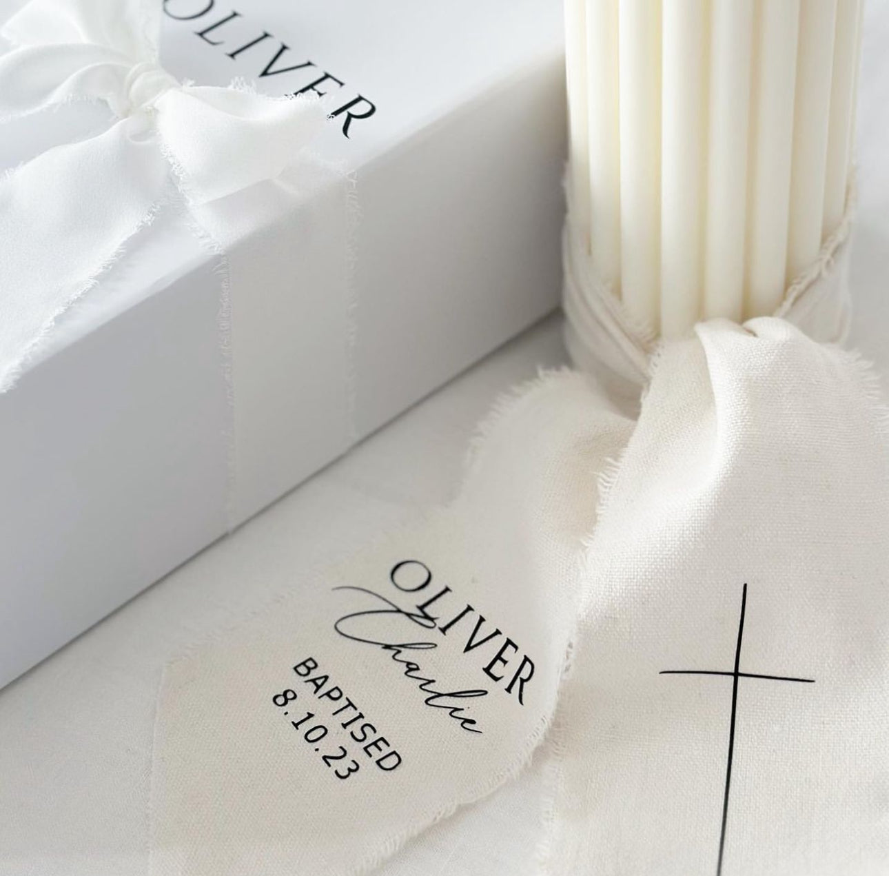 Baptism candle with calico wrap