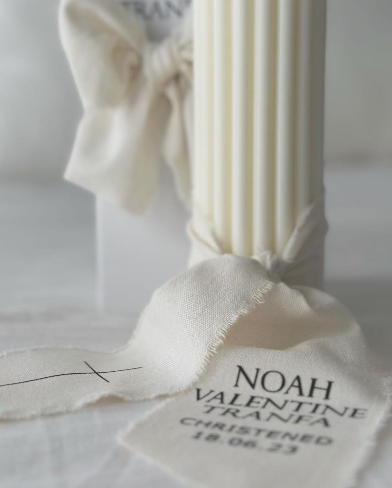Baptism candle with calico wrap
