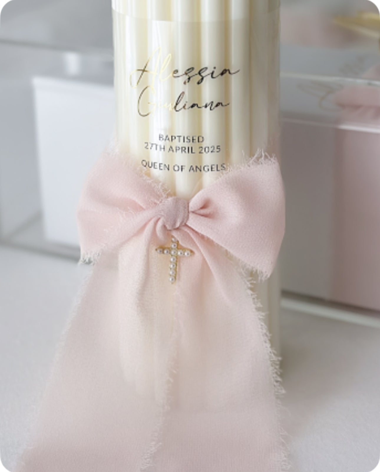 Baptism candle with Frosted / Clear wrap