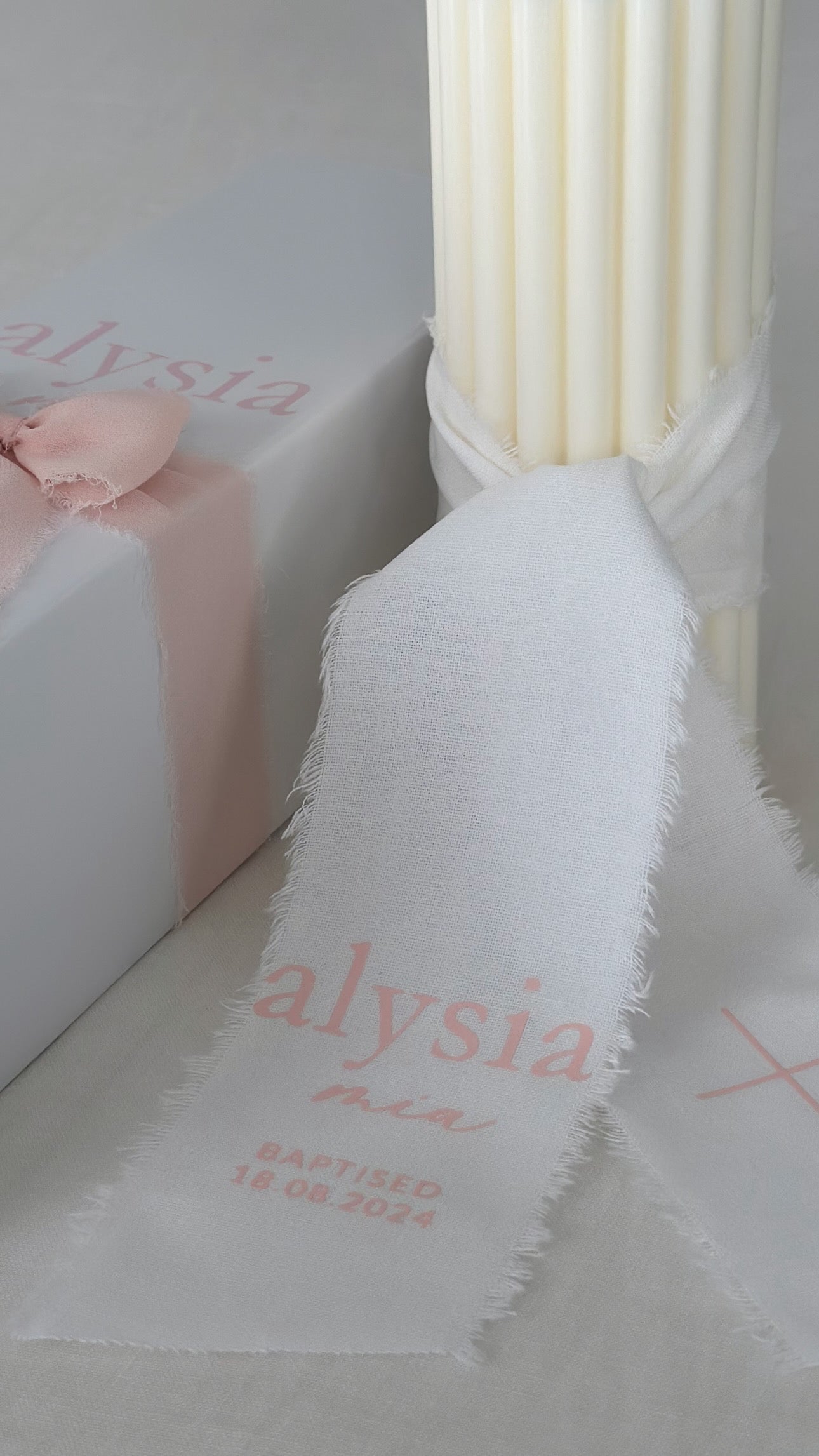 Baptism candle with calico wrap